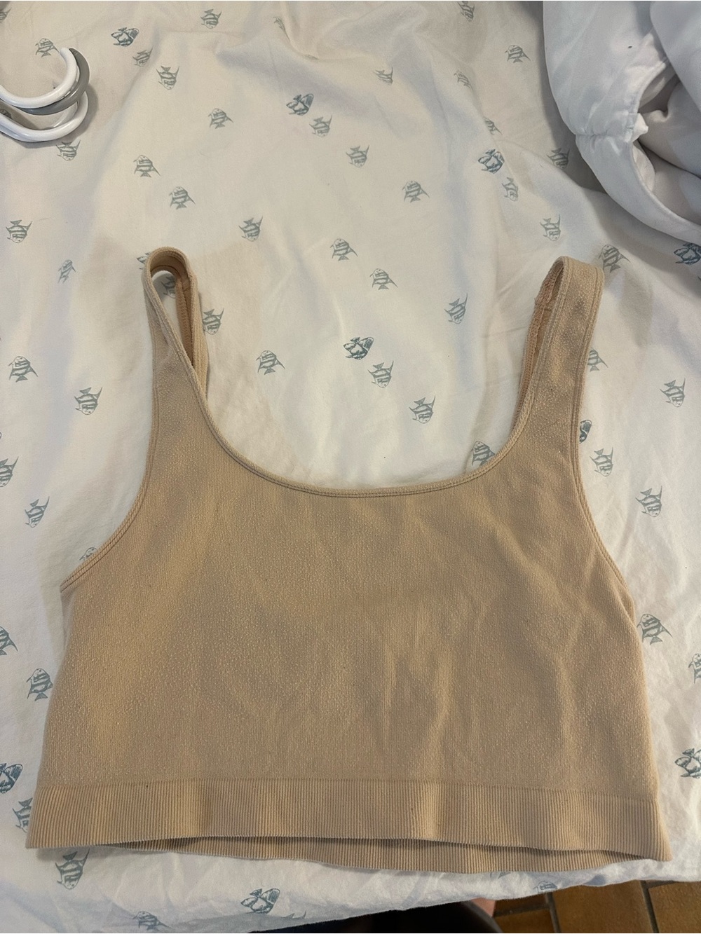 Quiet storm Beige Scoop Neck Crop Tank Top